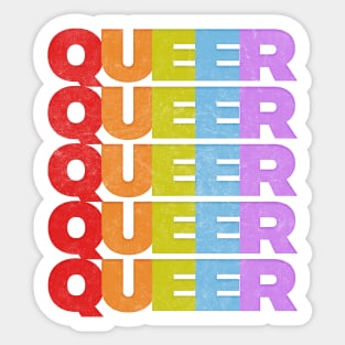 Queer //// Retro Typography Rainbow Design Sticker